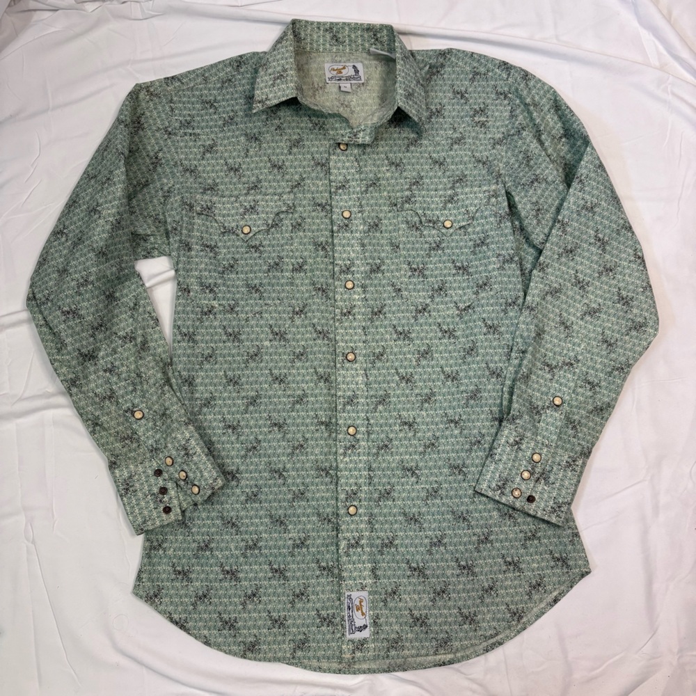 Panhandle Slim Western Shirt Pearl Snaps Paisley Geo Print Curved Hem Mens Med